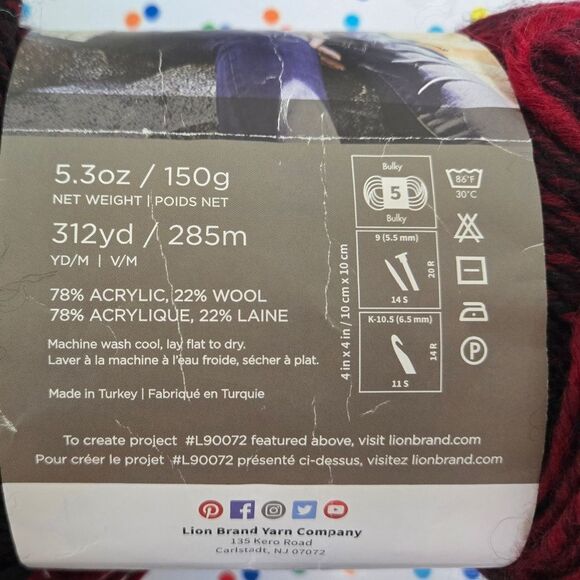 Lion Brand Scarfie Yarn Cranberry / Black, Pale Grey/ Bluestone 5.3 Oz - Picture 3 of 7